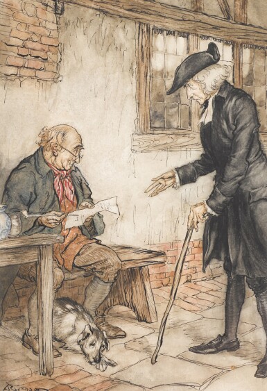 View full screen - View 1 of Lot 28. Arthur Rackham | Original illustration for The Vicar of Wakefield (This is the... same rogue who sold us the spectacles).
