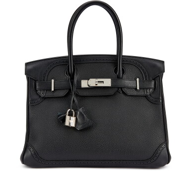 View full screen - View 1 of Lot 5444. Limited Edition Black Togo and Swift Ghillies Birkin 30 Palladium Hardware, 2016.