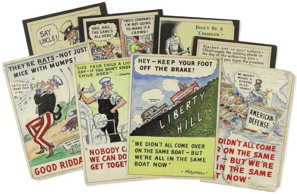 View full screen - View 1 of Lot 2221. World War II: Hershfield, Harry. Original Artwork for a collection of WWII Propaganda Posters, 1941.