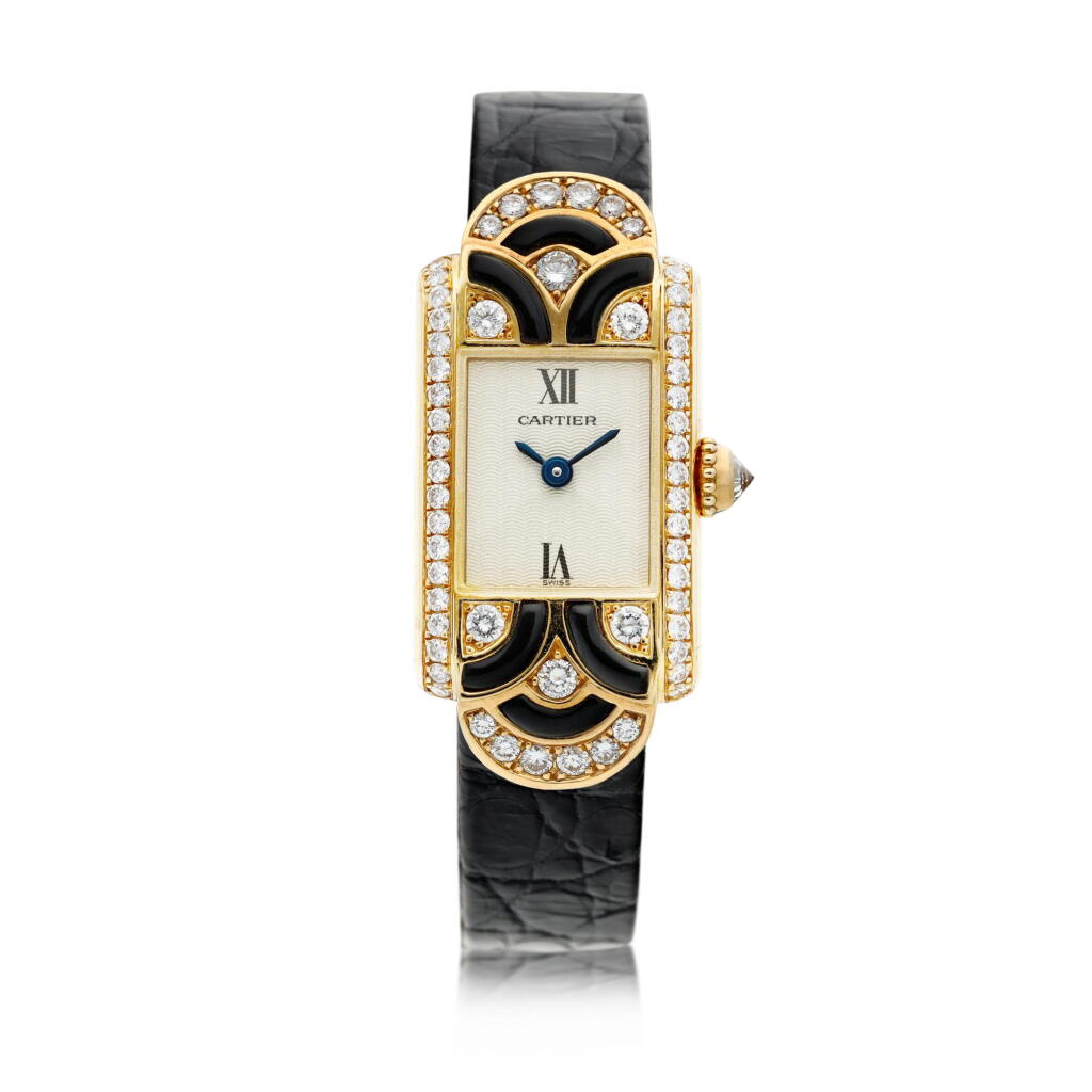 View full screen - View 1 of Lot 94. Reference 1361 A yellow gold enamel and diamond-set wristwatch, Circa 1990 .