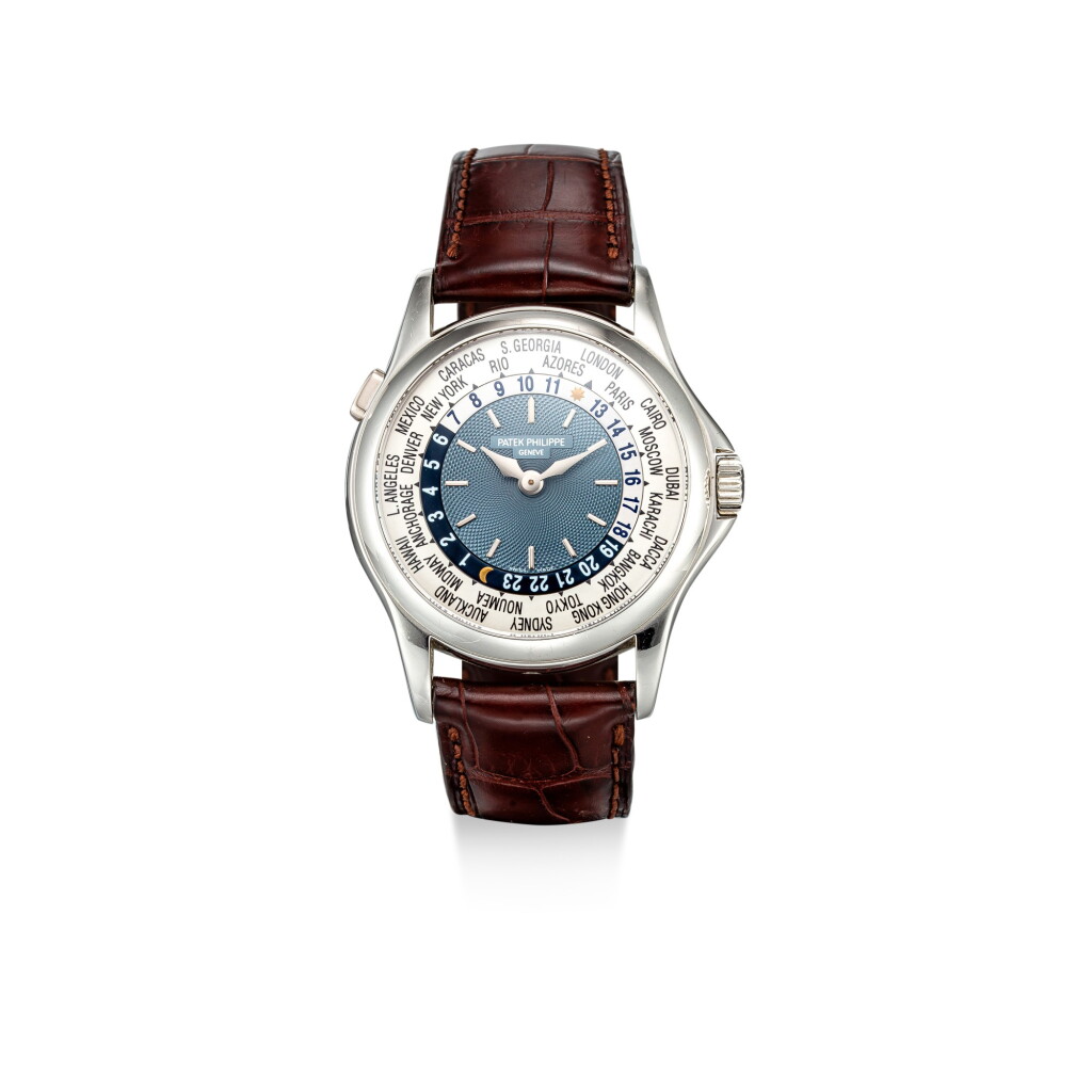 View full screen - View 1 of Lot 353. PATEK PHILIPPE | REFERENCE 5110, A PLATINUM WORLDTIME WRISTWATCH, MADE IN 2004.