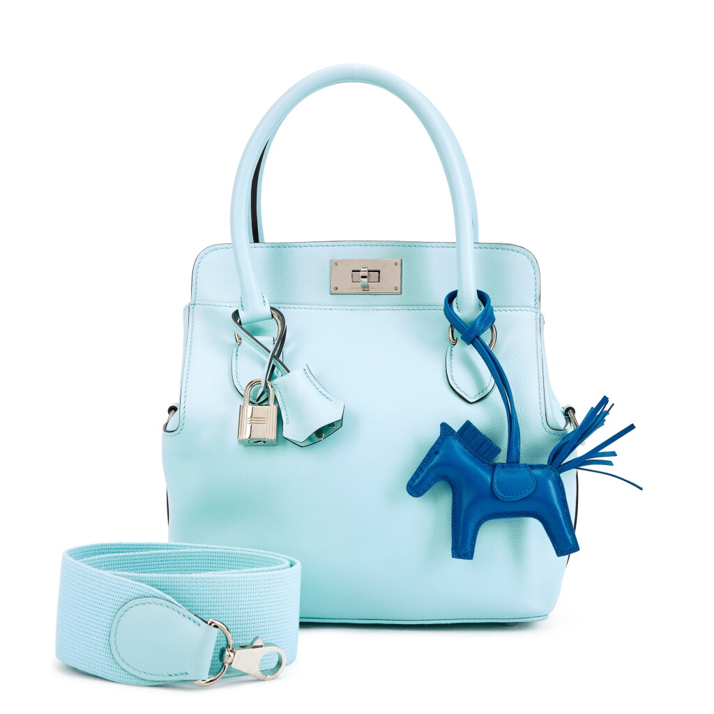 View full screen - View 1 of Lot 3142. Set of Two Bleu Atoll Swift Toolbox 20 Palladium Hardware, 2017 and Bleu France Milo Lambskin and Swift GriGri Rodeo Charm PM, 2021.
