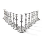 A group of fourteen matching French silver candlesticks, Louis Lenhendrick, Paris, 1747-1764