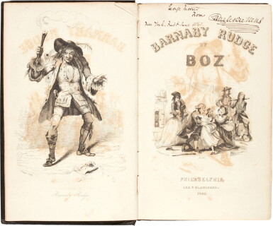 View full screen - View 1 of Lot 38. Charles Dickens | Barnaby Rudge, 1842, first American edition, presentation copy inscribed by Dickens to Morris.