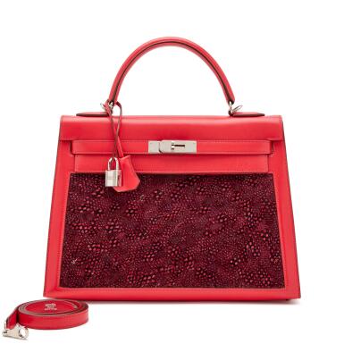 View full screen - View 1 of Lot 70. Rouge Vif Tadelakt Feather Kelly Sellier 32 Palladium Hardware, 2012 .