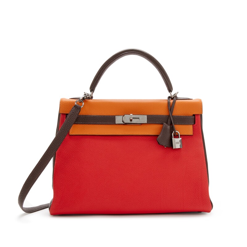 Hermès Orange H, Rouge Vif And ÉBène Clemence Retourne Kelly 32 Ruthenium Hardware, 2006 Available For Immediate Sale At Sotheby's