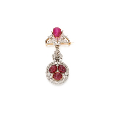 View full screen - View 1 of Lot 10. Ruby and diamond brooch- watch (Spilla -orologio in diamanti e rubini).