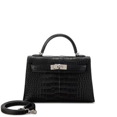 View full screen - View 1 of Lot 539. Black Matte Mississippiensis Alligator Mini Kelly II 20 Palladium Hardware, 2024.