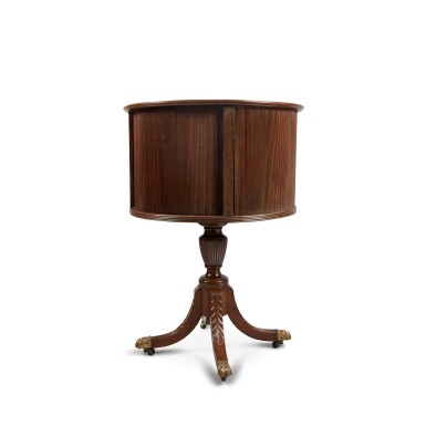 View full screen - View 1 of Lot 1122. Very Rare Classical Carved and Figured Mahogany Tambour Dumbwaiter, School of Duncan Phyfe, New York, Circa 1815.