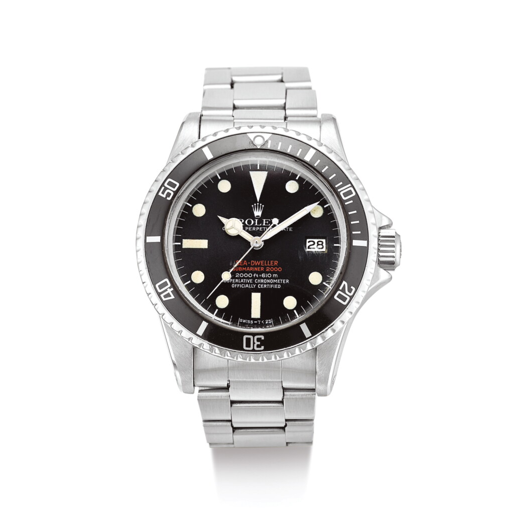 View full screen - View 1 of Lot 2088. ROLEX | "DOUBLE RED" SEA-DWELLER, REFERENCE 1665 A STAINLESS STEEL WRISTWATCH WITH DATE AND BRACELET, PRESENTED BY ROLEX TO DIVER ALLAN E. WITCOMBE, CIRCA 1975" | 勞力士 | ""Double Red"" Sea-Dweller 型號1665 精鋼鏈帶腕錶,備日期顯示,由勞力士贈送予潛水員Allan E. Witcombe,錶殼編號3745847,約1975年製".