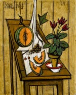 Bernard Buffet 貝爾納・布菲 | Melon et pot de cyclamens sur une table 桌上的蜜瓜與仙客來盆栽