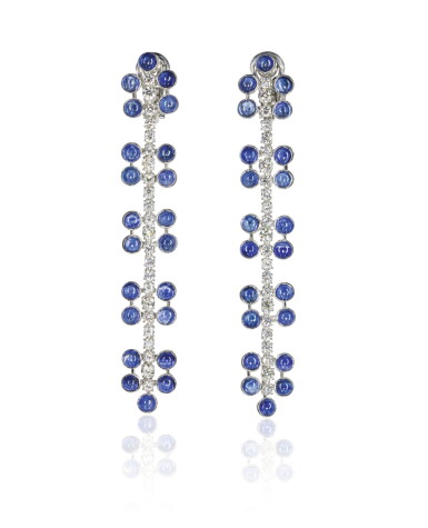 View full screen - View 1 of Lot 93. Pair of sapphire and diamond pendent earrings, Michele della Valle.