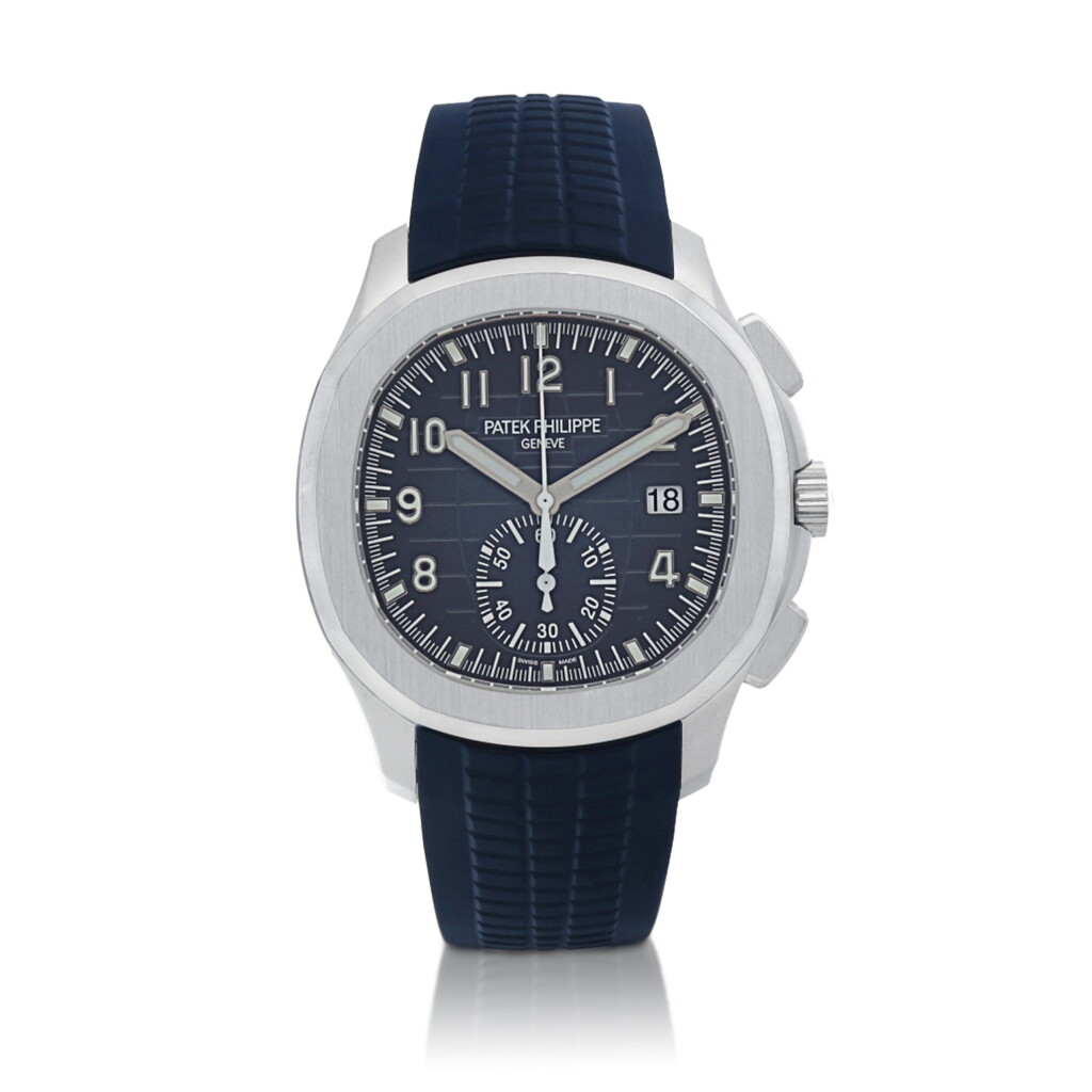 View full screen - View 1 of Lot 134. Aquanaut Chronograph, Ref. 5968G-001 White gold flyback chronograph wristwatch with date and rubber strap Circa 2021 | 百達翡麗 | 5968G-001型號「Aquanaut Chronograph」白金飛返計時腕錶備日期顯示及橡膠錶帶,年份約2021.