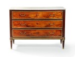 A gilt-bronze mounted mahogany commode, Louis XVI, late 18th century, stamped CC SAUNIER | Commode en acajou flammé, d'époque Louis XVI estampillée CC SAUNIER