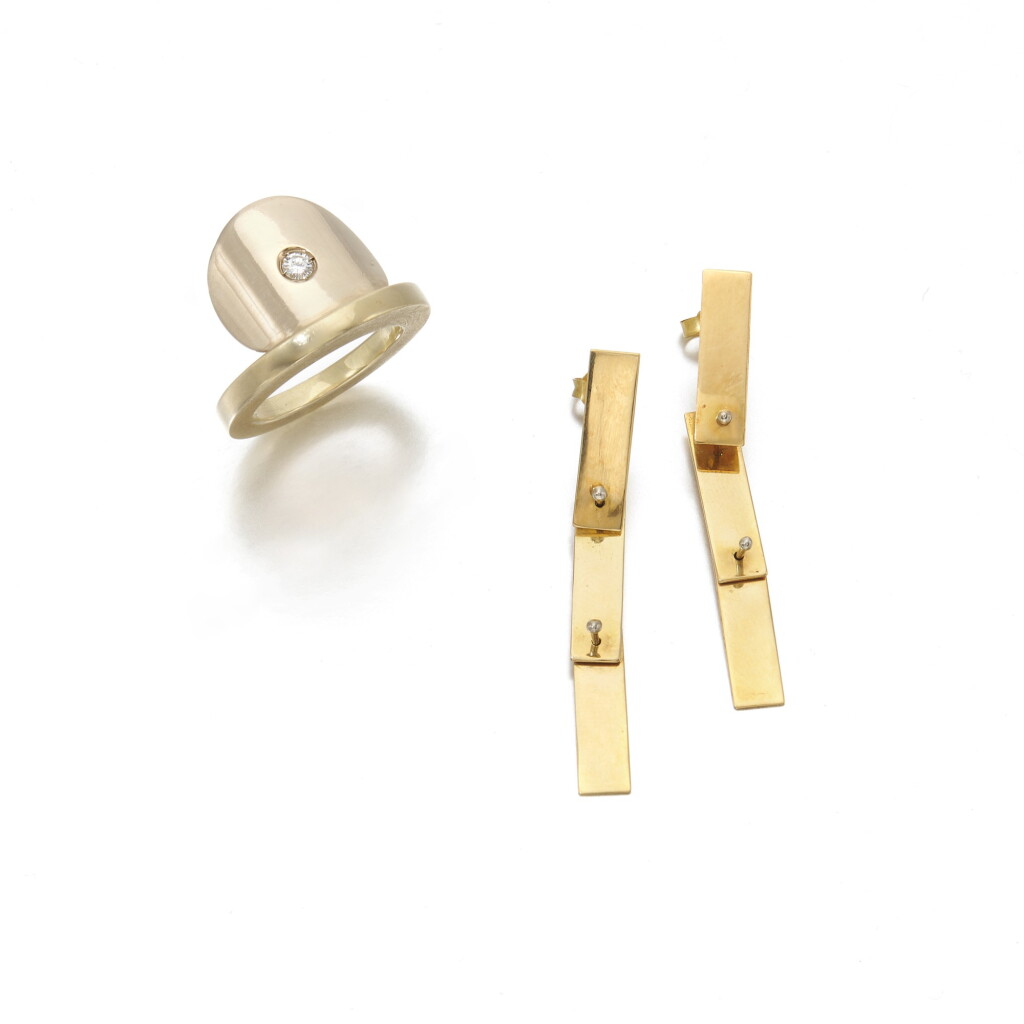 View full screen - View 1 of Lot 232. Sebastiano Balbo, Pair of earrings and a diamond ring (Sebastiano Balbo, Paio di orecchini ed anello in diamanti).