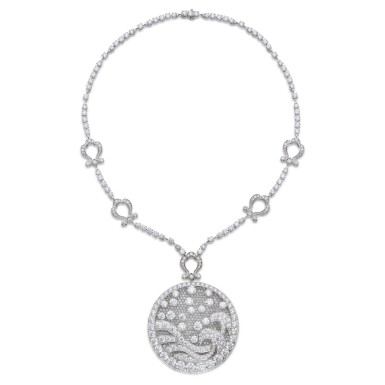 View full screen - View 1 of Lot 225. Diamond 'Wave' Pendant-Necklace.