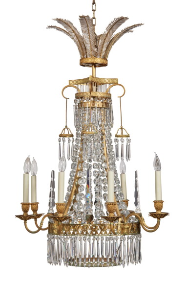 View full screen - View 1 of Lot 97. A Russian Neoclassical Style Gilt Bronze and Cut Glass Eight-Light Chandelier.