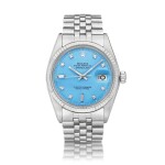 DateJust, Reference 1601 | A stainless steel and diamond-set wristwatch with blue lacquered dial, date and bracelet, Circa 1973 | 勞力士 | DateJust 型號1601 | 精鋼鑲鑽石鏈帶腕錶,備日期顯示及藍色漆製錶盤,約1973年製