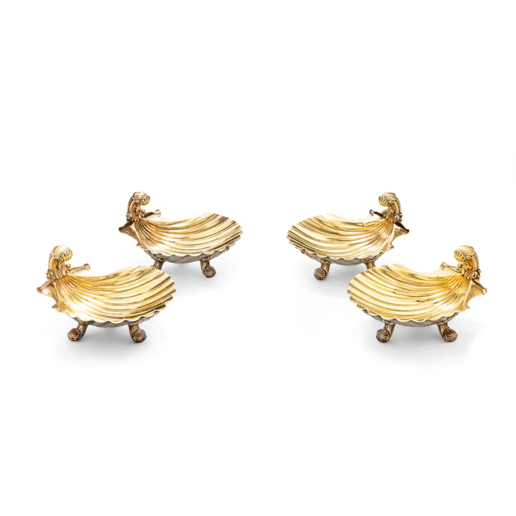 View full screen - View 1 of Lot 60. Four silver and silver-gilt shells, Marc-Augustin Lebrun, Paris, 1819-1838 | Quatre coquilles en argent et vermeil par Marc-Augustin Lebrun, Paris, 1819-1838.