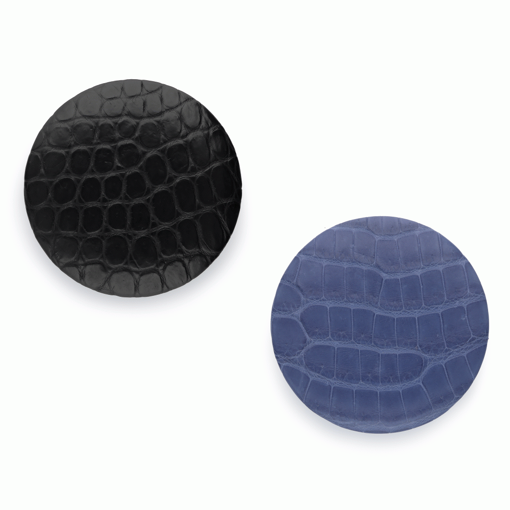 View full screen - View 1 of Lot 222. Bleu Brighton and Black Matte Alligator Petit h Buttons Palladium Hardware.
