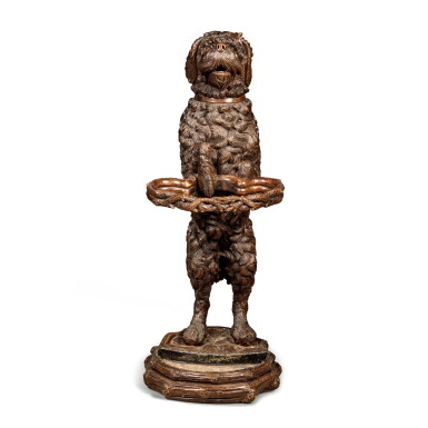 View full screen - View 1 of Lot 587. A Swiss Black Forest Stained Lindenwood Cane Stand in the form of a Spaniel, Late 19th Century .