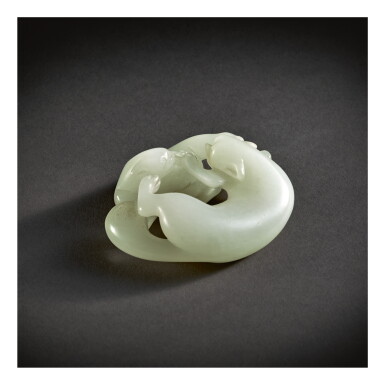 View full screen - View 1 of Lot 239. A WHITE JADE 'DOUBLE BADGER' GROUP, QING DYNASTY, 18TH CENTURY.