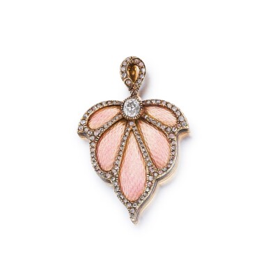 View full screen - View 1 of Lot 33. A Fabergé jewelled gold and guilloché enamel locket pendant, workmaster August Hollming, St Petersburg, 1908-1917.