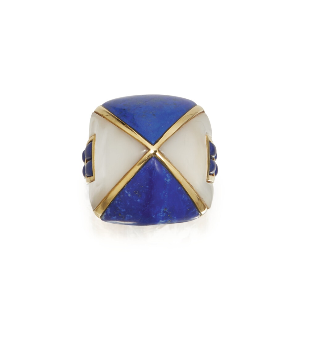 View full screen - View 1 of Lot 75. LAPIS LAZULI AND MOTHER-OF-PEARL RING.
