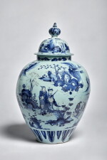 A Delftware Blue and White Chinoiserie Large Vase and Cover, circa 1685