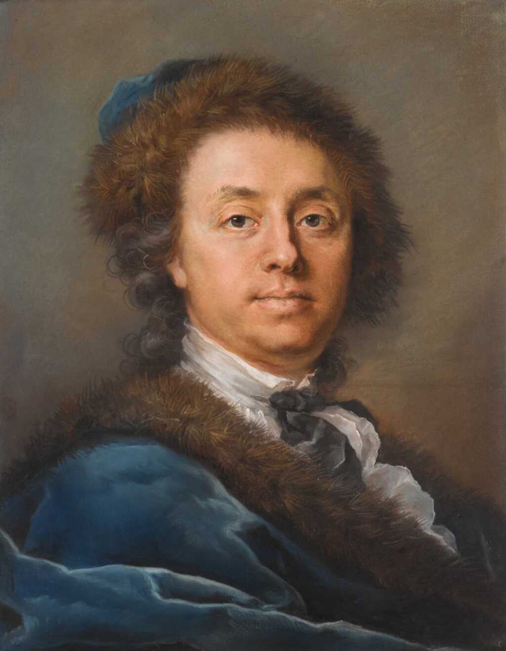 View full screen - View 1 of Lot 34. Portrait of a Gentleman with a fur toque wearing a robe de chambre (?) | Portrait d'un gentilhomme à la toque de fourrure et à la robe de chambre.