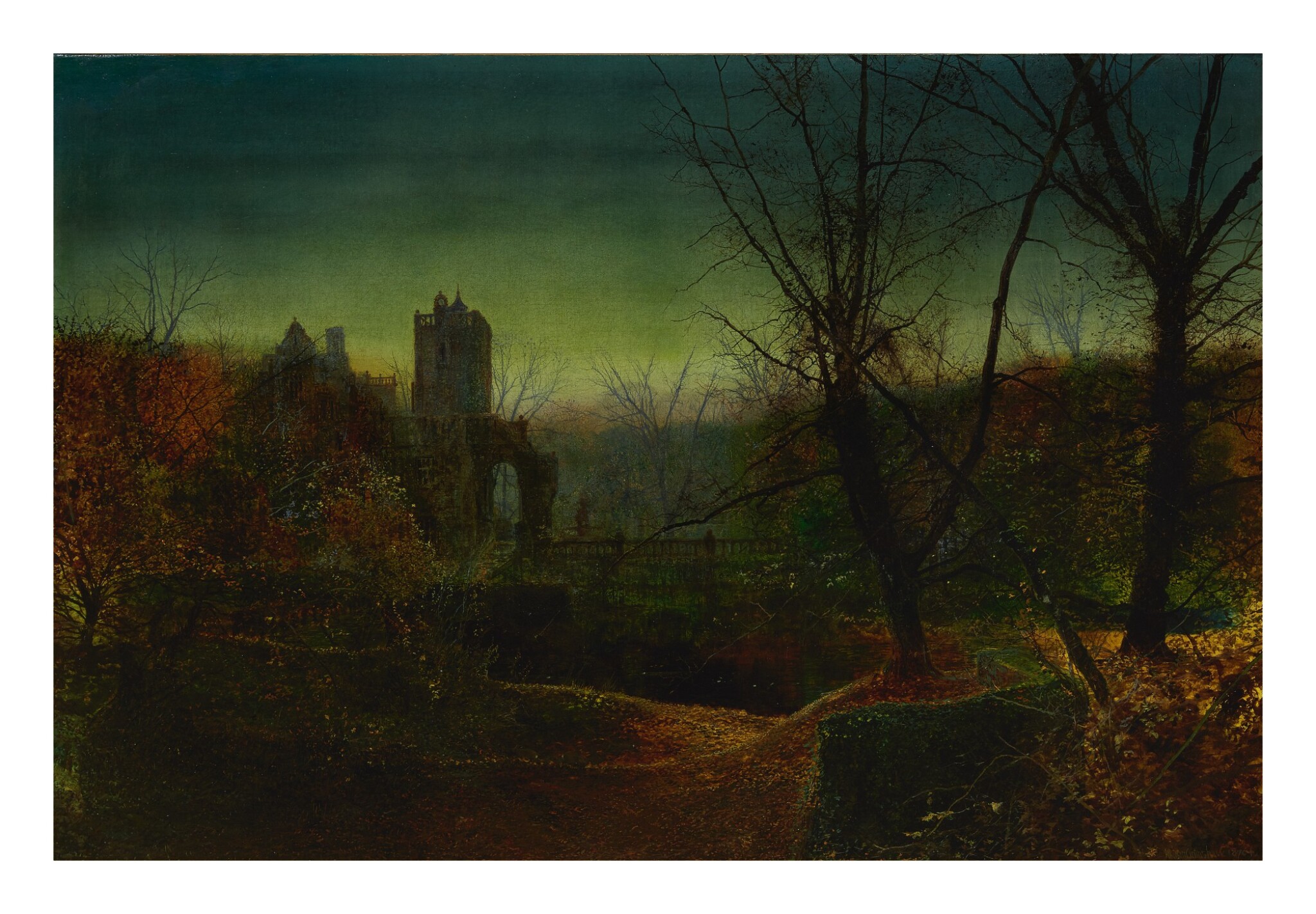 JOHN ATKINSON GRIMSHAW | KNOSTROP OLD HALL AT DUSK | 19th ...