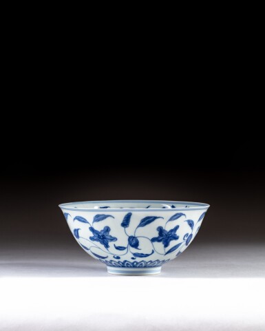 View full screen - View 1 of Lot 150. A Ming-style blue and white 'Palace' bowl, Qing dynasty, Yongzheng period | 清雍正 青花仿成化纏枝秋葵紋宮盌《大明成化年製 》仿款.