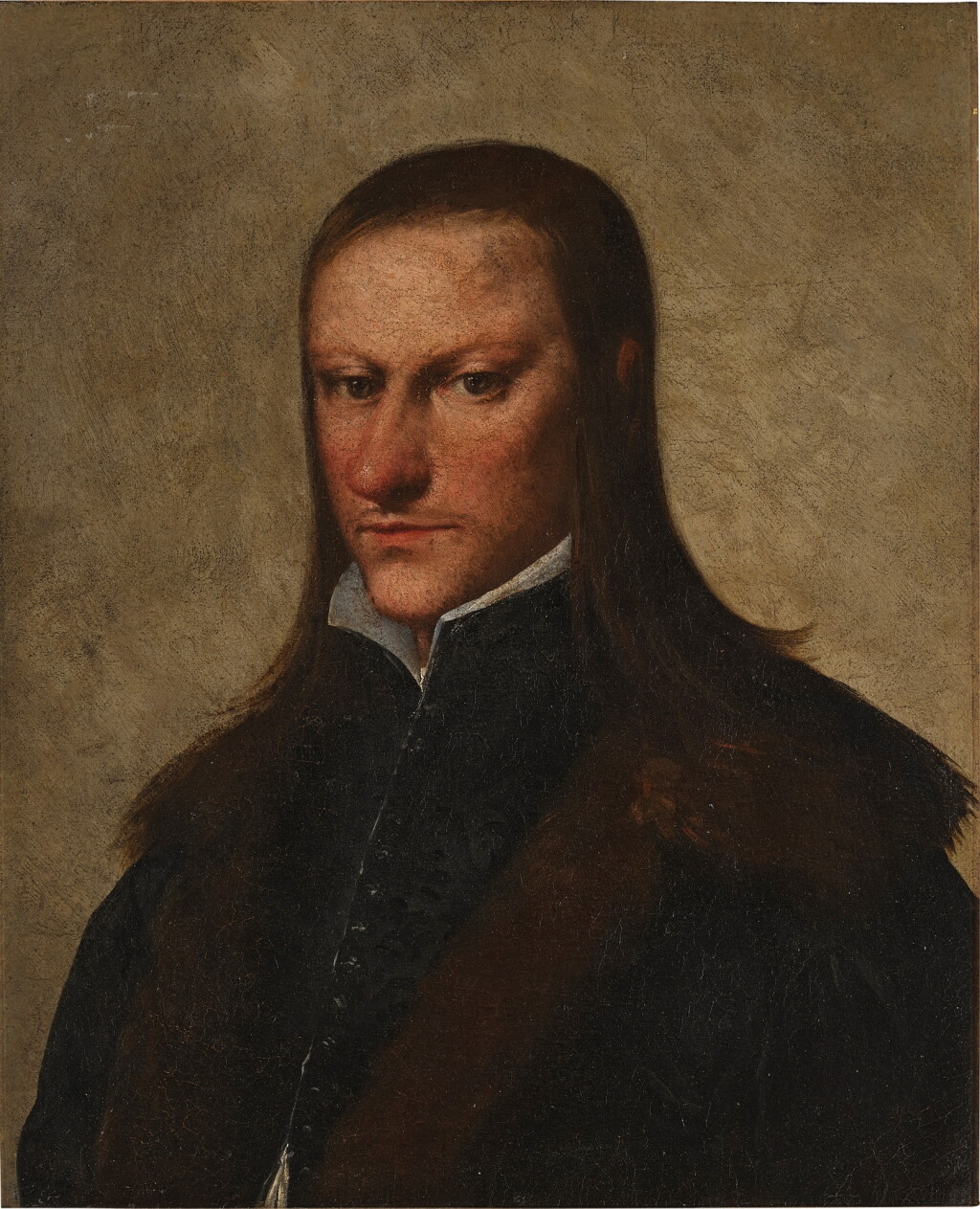 View full screen - View 1 of Lot 74. Portrait of a man, bust-length, with long hair and a fur-lined coat.