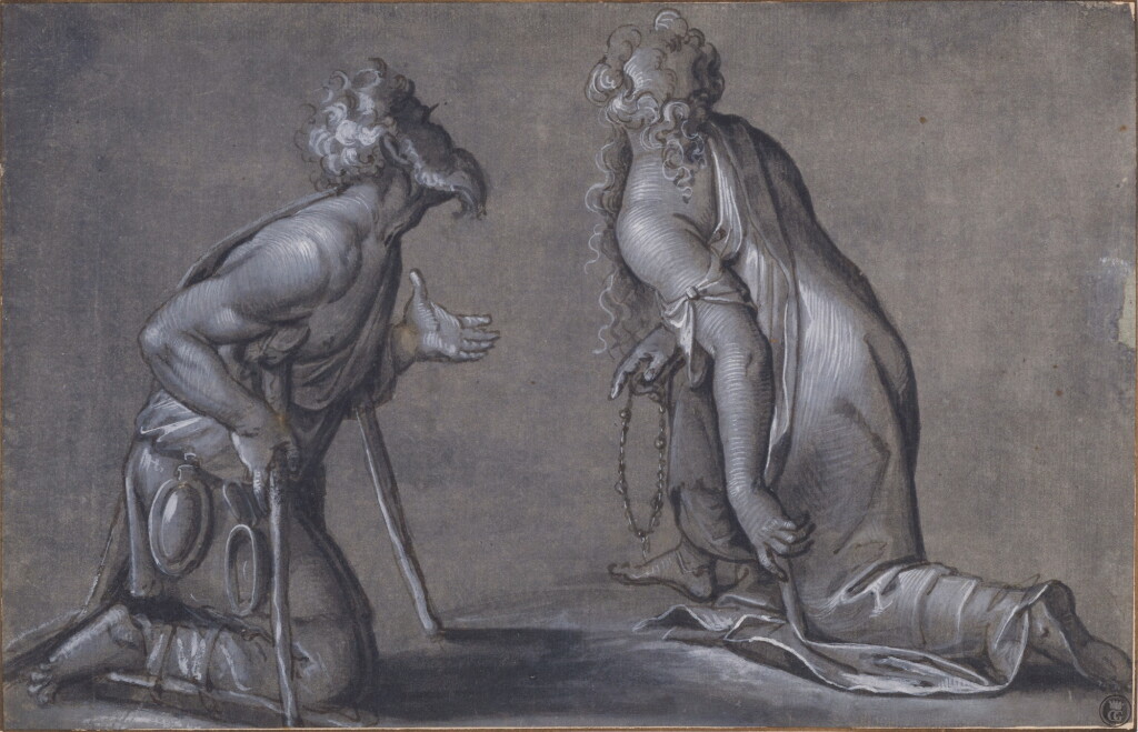 View full screen - View 1 of Lot 720. Two kneeling pilgrims, facing away.
