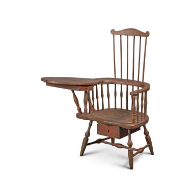 View full screen - View 1 of Lot 263. Fine Red-Painted Writing Arm Windsor Armchair, Possibly by Ebenezer Tracy, Jr., Lisbon Township, New London County, Connecticut, Circa 1790.