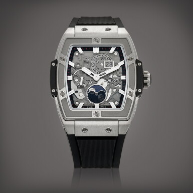 View full screen - View 1 of Lot 8829. Spirit of Big Bang, Reference 647.NX.1137.RX | A titanium semi-skeletonised wristwatch with date and moon phases, Circa 2018 | 宇舶 | Spirit of Big Bang 型號647.NX.1137.RX | 鈦金屬半鏤空腕錶,備日期及月相,約2018年製.