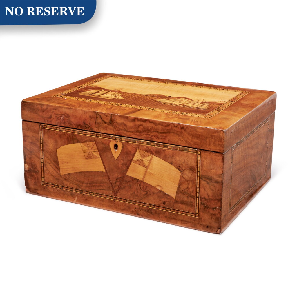 View full screen - View 1 of Lot 344. Regency Burlwood and Pictorial Inlaid 'Trinity House' Box, circa 1860.