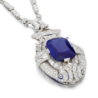 View full screen - View 1 of Lot 203. Sapphire, seed pearl and diamond necklace .