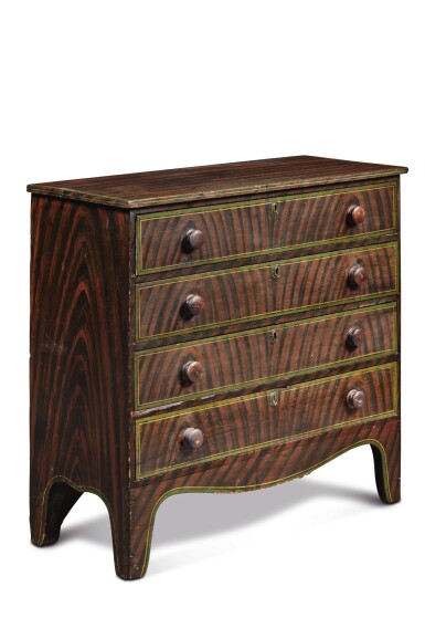 View full screen - View 1 of Lot 1650. FINE PAINT-DECORATED PINE CHEST OF DRAWERS, MAINE, CIRCA 1820-1835.