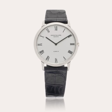 View full screen - View 1 of Lot 283. Reference 3588 Calatrava | Retailed by Gübelin: A white gold automatic wristwatch, Circa 1973.