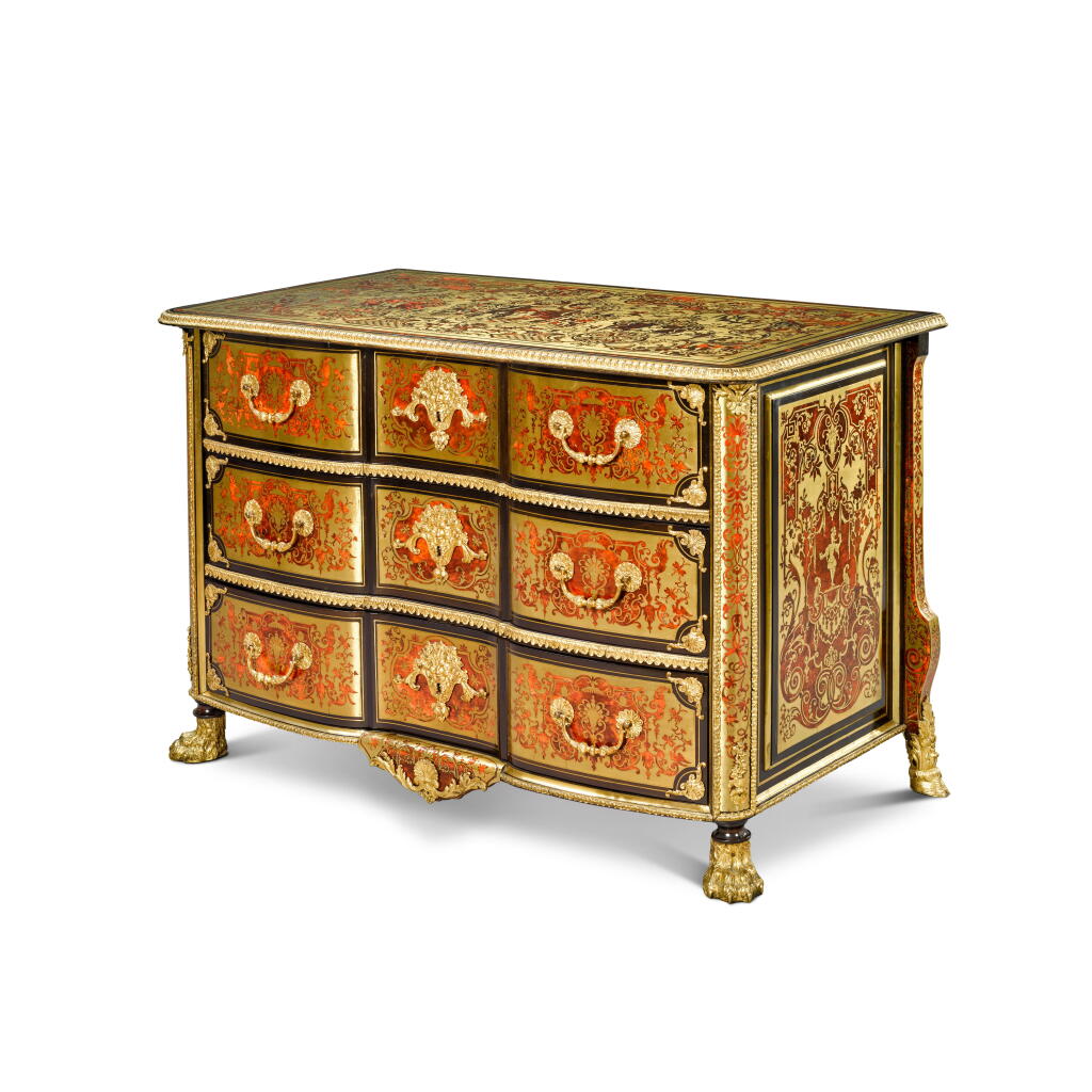 View full screen - View 1 of Lot 110. A Régence gilt-bronze mounted tortoiseshell, brass and ebony Boulle marquetry commode, attributed to Nicolas Sageot, circa 1720.
