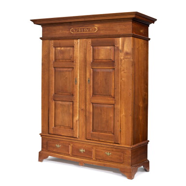 View full screen - View 1 of Lot 306. Chippendale Inlaid Walnut Schrank, Lancaster County, Pennsylvania, Dated 1780.
