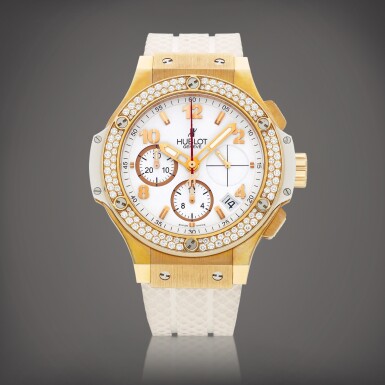 View full screen - View 1 of Lot 2182. Big Bang, Reference 341.PE.230.RW.114 | A pink gold, titanium and diamond-set chronograph wristwatch with date, Circa 2006 | 宇舶 | Big Bang 型號341.PE.230.RW.114 | 粉紅金及鈦金屬鑲鑽石計時腕錶,備日期顯示,約2006年製.