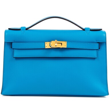 View full screen - View 1 of Lot 309. Bleu Frida Swift Kelly Pochette Gold Hardware, 2021.