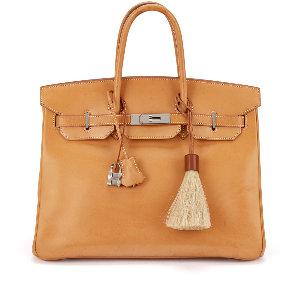 View full screen - View 1 of Lot 1660. Vache Naturelle Birkin 35 Palladium Hardware, 2005 and Fauve Calfskin Horsehair Tassel Charm.