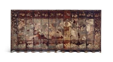 View full screen - View 1 of Lot 623. A Twelve-panel Lacquer 'Figural' Coromandel Screen, Qing Dynasty, 17th / 18th Century 清十七 / 十八世紀 髹漆加彩刻人物故事圖十二扇屏風.