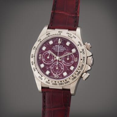 View full screen - View 1 of Lot 101. Reference 16519 'Zenith' Daytona | A white gold and diamond-set chronograph wristwatch with a hardstone dial, Circa 1999.