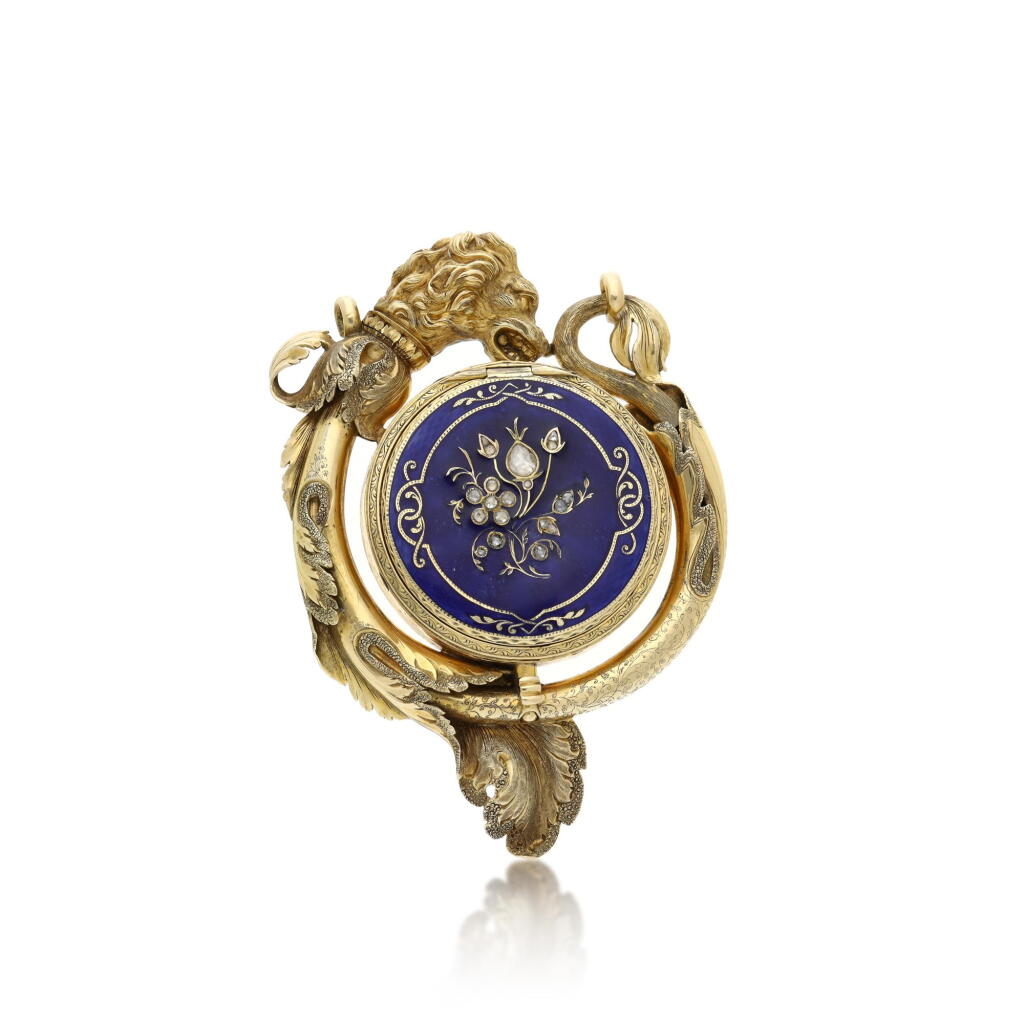 View full screen - View 1 of Lot 203. A yellow gold, enamel and diamond-set key wound hunting cased watch, Circa 1860.