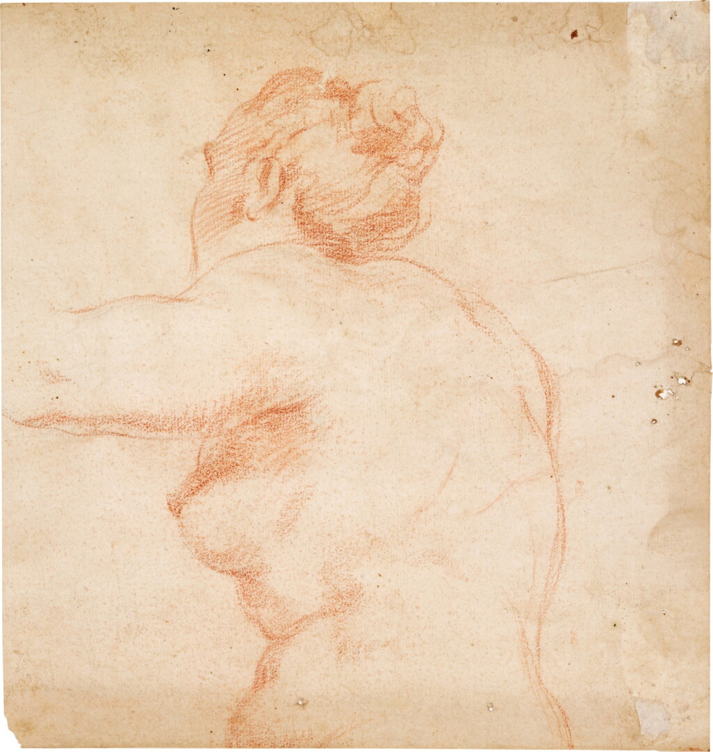 View full screen - View 1 of Lot 127. Study of the head and torso of a woman seen in profile, her left arm raised.