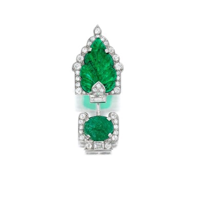 View full screen - View 1 of Lot 22. Cartier | Emerald and Diamond Jabot Pin, France.